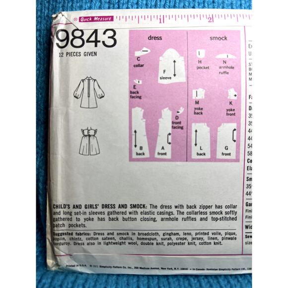Simplicity 9843 Sewing pattern Girls A line dress Pinafore 1960s size 8 - Picture 4 of 6